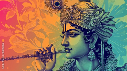 Illustration of Lord Krishna in a colorful and artistic style