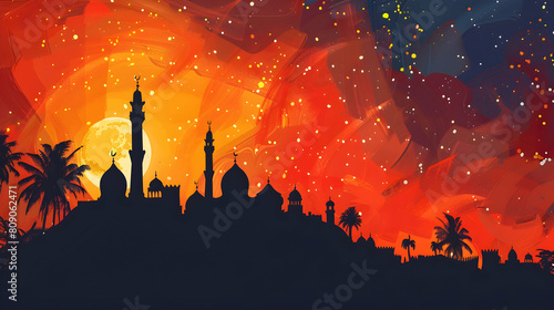 Eid-Ul-Adha festival celebration,Eid al adha, eid al fitr concept illustration background,Generative Ai