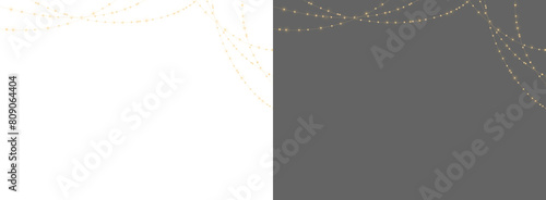 Christmas lights isolated realistic. Glowing garlands on transparent background. Realistic luminous elements. Garland string. Bright light bulbs for poster, card, brochure. 