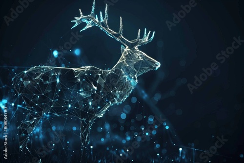 digital deer made of glowing 3d triangular polygons