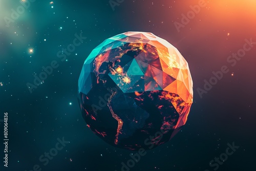 digital earth made of glowing 3d triangular polygons