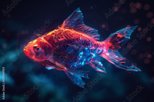 digital fish of glowing 3d triangular polygons