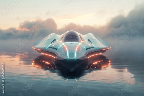 futuristic glowing 3d ship