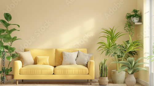 Sofá amarelo com folhas verdes - wallpaper 