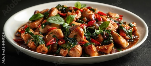 Savory and Fragrant Pad Kra Pao A Tantalizing Thai Stir Fried Chicken Dish with Basil and Fresh Vegetables