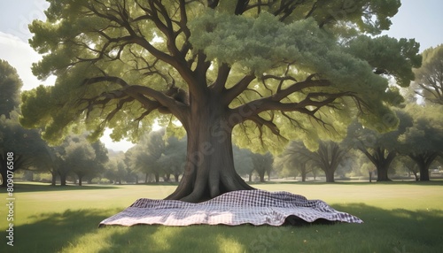 An icon of a tree with a picnic blanket spread ben upscaled 18