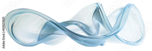 3D translucent glass swirl shape, twisting waves, isolated on transparent background