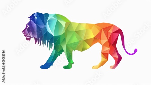 This artwork showcases a minimalist and geometric design of a vibrant rainbow gradient lion, making it a unique and trendy piece of decor. The simple yet colorful shapes create an abstract and modern