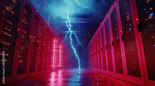 A supercomputer harnesses the raw power of electricity, simulating the intense energy of a thunderstorm with striking realism. The digital ing showcases the intricate patterns of lighting, as