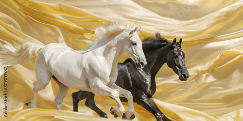 Majestic Grey and White Horses in Motion
