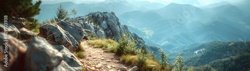 Majestic Mountain Trail Winding Through Rugged Peaks and Serene Wilderness Landscapes