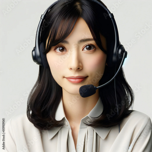 コールセンター・ヘッドホンをする若い女性・ポートレート. call center. AI generated. 
