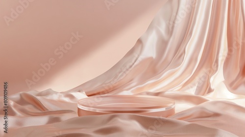 Abstract Luxury Pink Satin Silky Cloth for background, graceful simple display podium on draper silky fabric backgrounds.