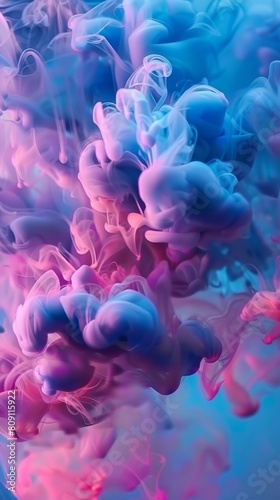 Abstract swirls of blue and pink smoke