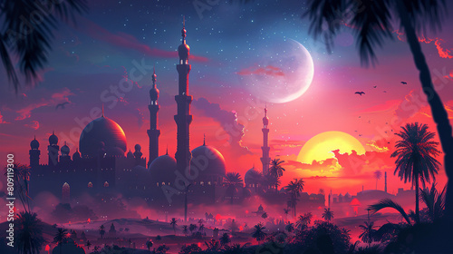 Vibrant illustration of Eid ul Azha, symbolizing sacrifice and blessings.