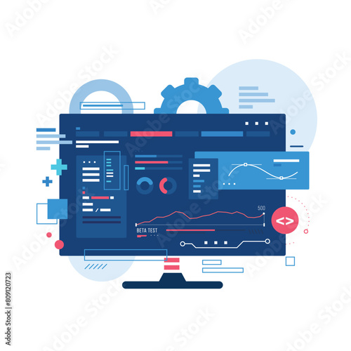 Software development illustration concept, Developing software systems for desktop
