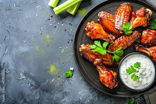 Healthy and crispy air-fried chicken wings, served with a side of celery sticks and blue cheese dressing