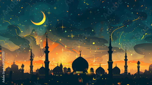 Eid al adha islamic poster, Background design.Eid al adha, eid al fitr concept illustration background,Generative Ai