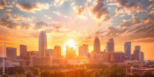 Charlotte NC skyline at sunset in downtown area of the city. Concept Cityscape Photography, Urban Sunsets, Downtown Skylines, Charlotte North Carolina, Cityscapes and Landmarks
