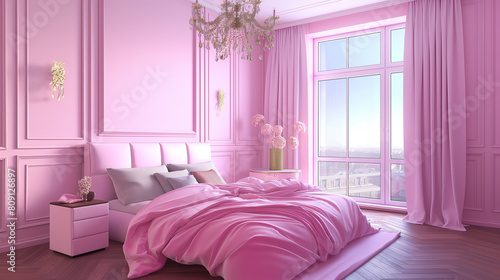 Quarto com cama de casal rosa - wallpaper hd