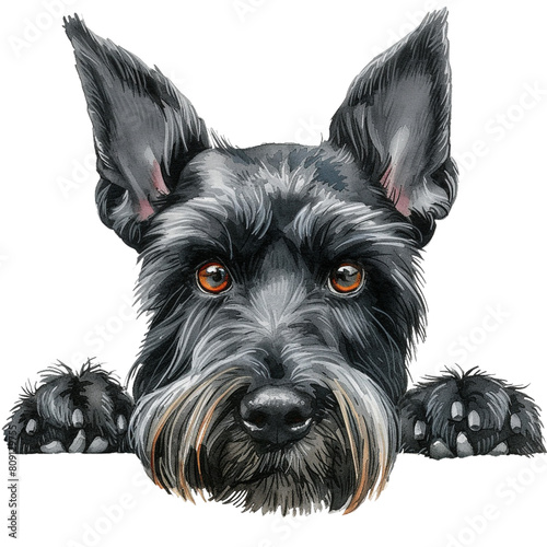 giant schnauzer watercolor art peeking dog portrait clipart