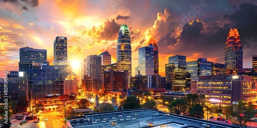View of the Charlotte NC downtown skyline. Concept Charlotte NC, Skyline, Urban Landscape, Cityscape, Downtown View