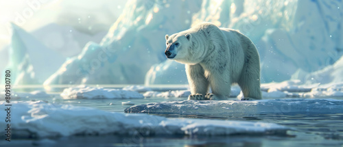 Polar Meltdown, Ice caps melting rapidly, Polar bears on shrinking glaciers, Stark visual of climate extremes