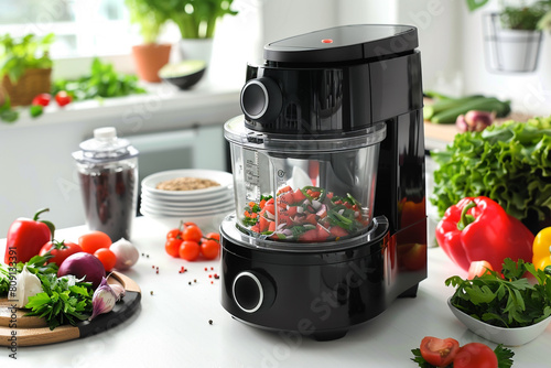 A black and silver food processor with a powerful motor, tackling tough ingredients.
