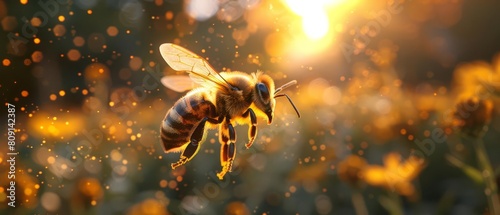 Bee flying towards a beehive