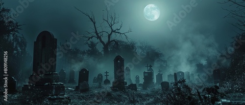 Moonlit graves Tombstones glowing in the night, creating an eerie yet enchanting atmosphere 8K , high-resolution, ultra HD,up32K HD