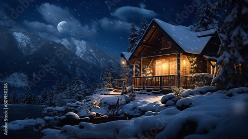 house in the woods at winter