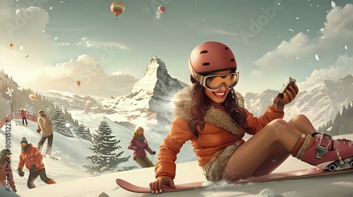 Snowboarder Enjoying the Thrill of the Mountain Slopes