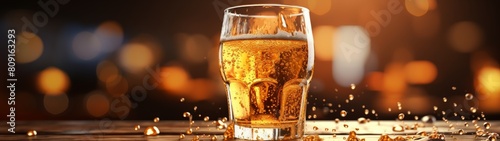 Refreshing golden beer in glass with bubbles