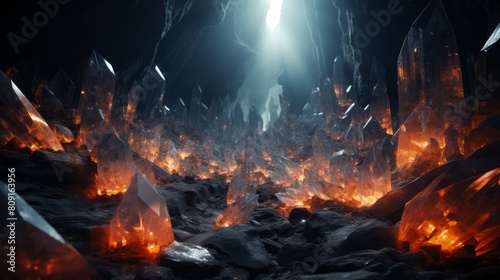 Fiery crystal cavern with glowing rocks