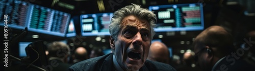 Stressed businessman yelling in trading room
