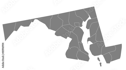 Map of the US states with districts. Map of the U.S. state of Maryland