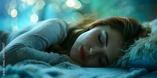 Woman peacefully sleeping in celebration of Sleep Day in a cozy and deep slumber setting. Concept Sleep Day, Relaxation, Cozy Environment, Peaceful Dreams, Restful Sleep