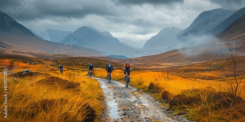Mountain Bikers Riding in the Highlands.