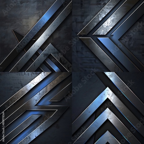 a visually dynamic and modern with abstract blue lines, silver arrow directions, and shadows on a metallic black background - Variations (Strong) by @Mujahid Khan (relaxed)