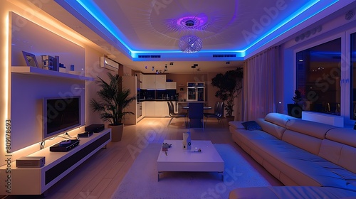 Living room in fresh renovated apartment with modern led lighting sofia