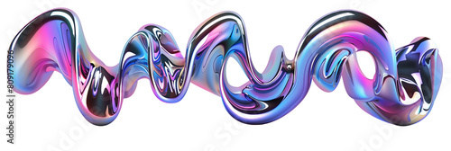 Flowing twisted 3d chrome neon fluid form liquid metallic shape, transparent background