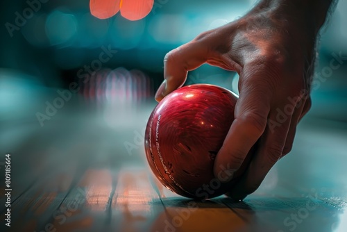Close-up of a bowlers hand releasing a red bowling ball, A close-up of a bowler's hand releasing the ball