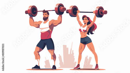 Man and woman bodybuilders weightlifters working ou
