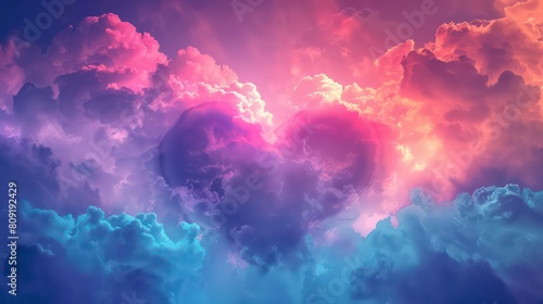 Cloud heart figure shape form in pastel soft blue and pink color tone 3d illustration .