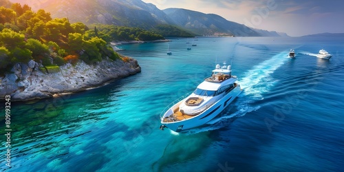 Luxury Yachts on the Blue Adriatic Sea: A Stunning Aerial View from Croatia. Concept Luxury yachts, Blue Adriatic Sea, Aerial view, Croatia