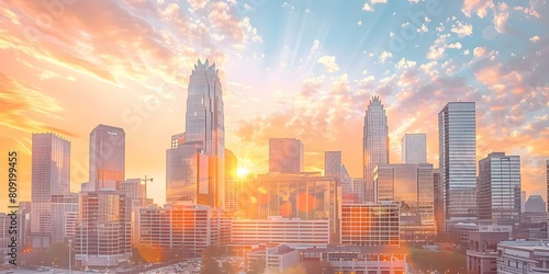 Sunset in Charlotte NC: Downtown Skyline. Concept Landscapes, Cityscape, Sunset Views, Charlotte NC, Urban Environment