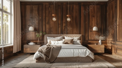 Cozy Bedroom Interior Showcasing Elegant Wooden Design.