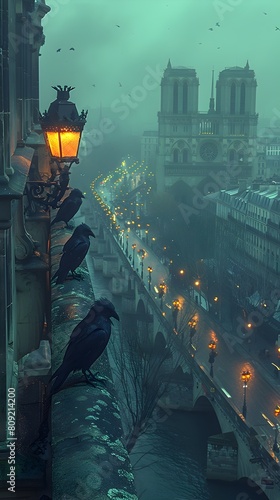 Gargoyles Perched on the Parapet: Guardians Overseeing the Mystical Cityscape at Twilight