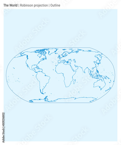 World Map. Robinson projection. Outline style. High Detail World map for infographics, education, reports, presentations. Vector illustration.