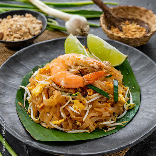 Thai Fried Noodles With Prawn , Pad Thai Gung